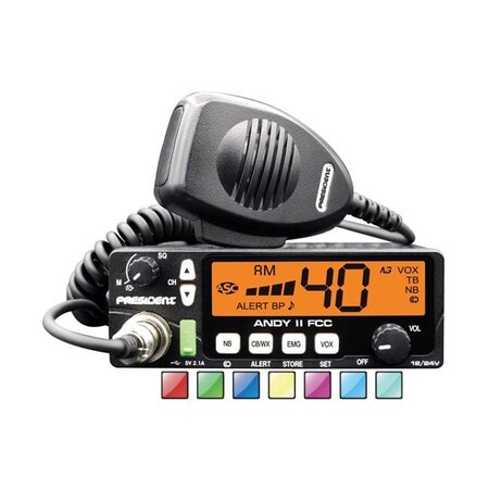President President ANDY II 12-24 VDC 40 Channel CB Radio with USB Port; 7 Color Display; Vox; Weather & Alert ANDY II